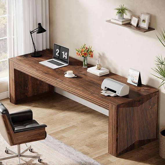 Tribesigns 79-Inch Extra Long Desk, Two Person Double Desk for Home Office, Wooden Long Computer Desk Writing Table for Office, Coffee Brown