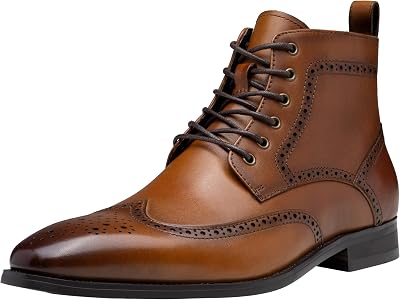 Jousen Mens Boots Leather Dress Boots for Mens Cap-toe Fashion Boots for Men
