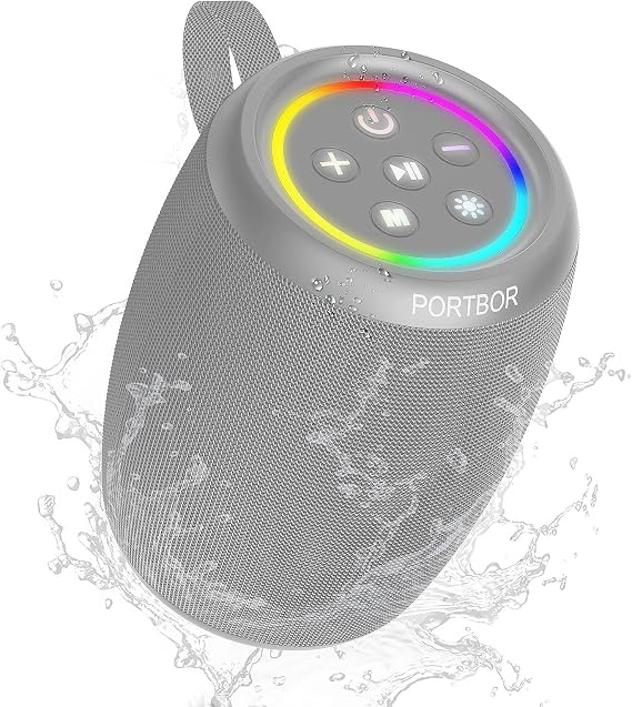 Portable Bluetooth Speaker with Lights, Powerful Stereo Loud Sound Wireless Small Speaker, IPX5 Waterproof, BT5.3, TWS Pairing, for Outdoor/Party/Home/Beach/Shower, Birthday for Him Her
