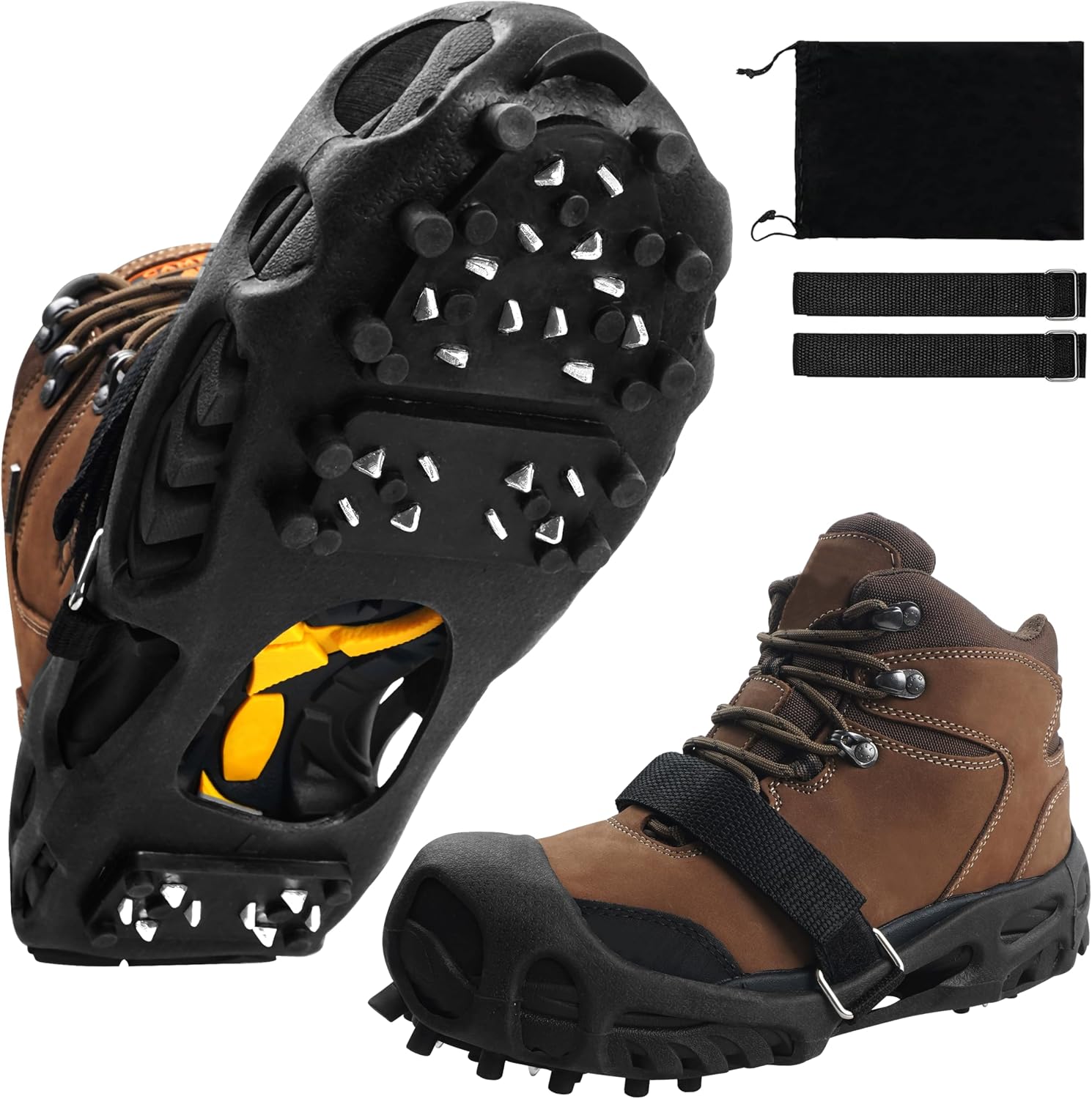 Ice Cleats for Shoes and Boots Non Slip Crampons Ice Shoes Grippers 28 Studs Snow Cleats for Women Men Ice & Snow Cleats with Adjustable Straps for Winter Hiking Walking Ice Fishing