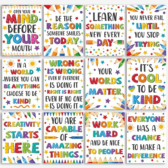 gisgfim 12pcs Classroom Motivational Poster Colorful Educational Poster Positive Quote Bulletin Board Inspirational Classroom Decorations for Elementary Middle High School Growth Mindset Wall Supplies