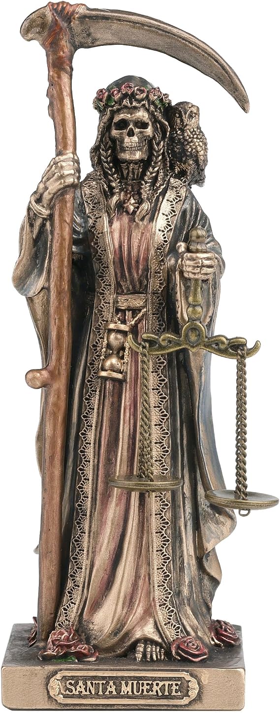 Veronese Design 4 1/4 Santa Muerte Holding Scythe and Scale Polystone Hand Painted Bronze Collectible Figurine Home Decor