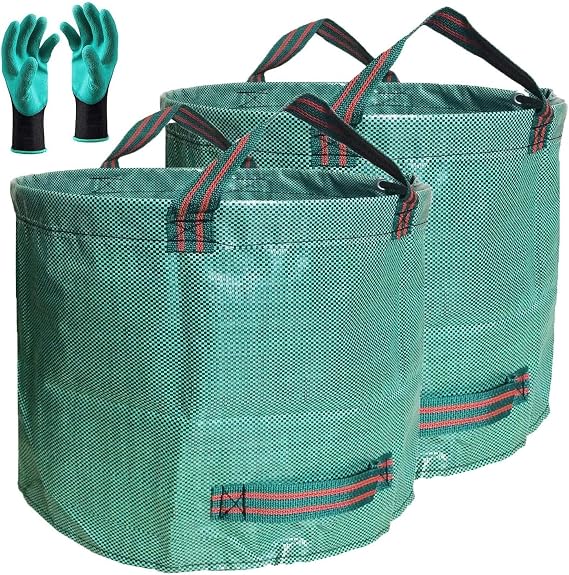 Professional 2-Pack 72 Gallon Big Lawn Garden Bags (D26,H30 inch) Yard Waste Bags with Gardening Gloves for Leaf Bag,Yard Debris,Garden Pruning,Patio Trash Container,Lawn Clippings,Weeds Bag 4 Handles