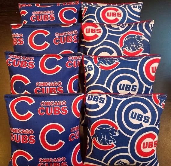 All Weather 8 ACA Regulation Cornhole Bean Bags Made w Chicago Baseball Fabric Waterproof!