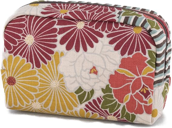 Corazon Small Makeup Bag (Retro Flower Blue), Made in Japan Japanese Kimono Design,Zipper Cosmetic Travel Toiletry Pouch for Women Girls