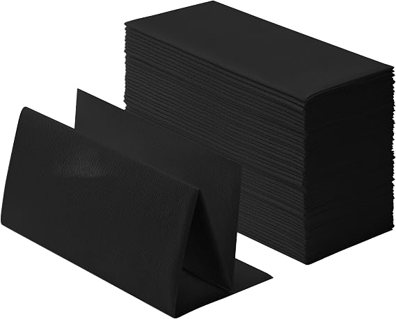 100-Pack Linen-Feel Black Napkins, 16x16 Dinner Napkins for Restaurant, Party, Kitchen Or Event, Bookfolded Guest Towel for Bathroom, Guestroom Or Vanity.
