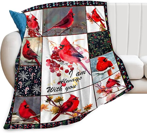 Red Cardinal Bird Blanket Gifts for Girls Cardinal Throw Blankets Birds Blanket Soft Warm Fleece Flannel Plush Blankets for Bed Sofa Couch 40"x50"