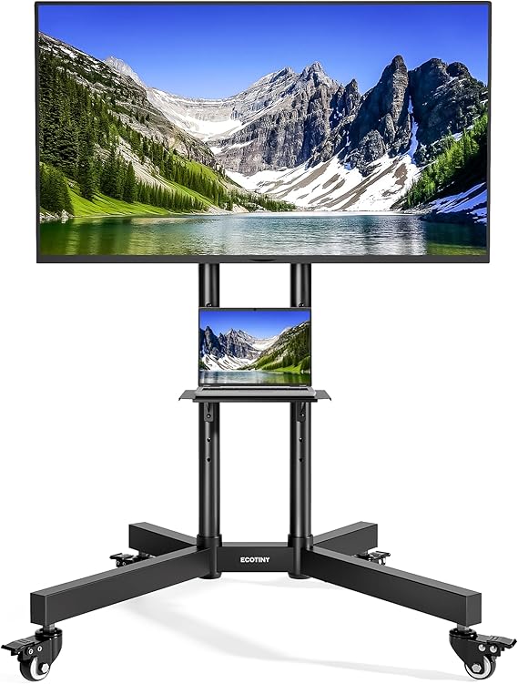Rolling TV Stand for 32–85" Screens — Supports 70 kg TV, Black | Stable Mobile TV Cart with Shelf &amp; Locking Wheels, Floor TV Stand for Home, Meeting, Outdoor, Max VESA 600x400