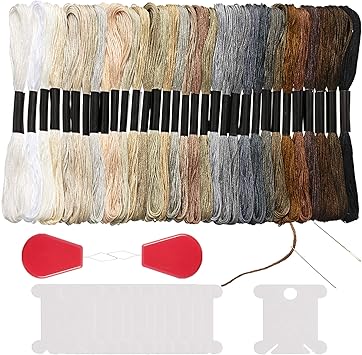 32 Skeins Black to White Gradient Grey Brown Embroidery Floss, Cross Stitch Threads Friendship Bracelets Floss with 12 Floss Bobbins, 2 Embroidery Needles and Needle Threader