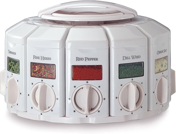 KitchenArt Spice Rack, Select-A-Spice Auto-Measure Rotating Spice Rack, White, 12 Compartments