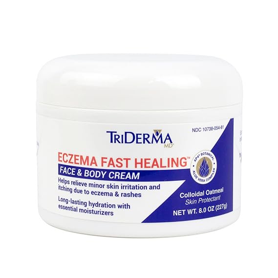 TriDerma Fast Healing Eczema Cream Colloidal Oatmeal & Aloe | Itch Relief & Moisturizer for Dry, Irritated Skin | Eczema & Rashes, No Fragrance, 8 oz jar | Sensitive Skin Moisturizer