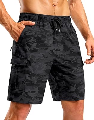 Pudolla Mens Hiking Cargo Shorts with 5 Pockets Lightweight 9 Outdoor Work Casual Shorts for Men Travel Fishing
