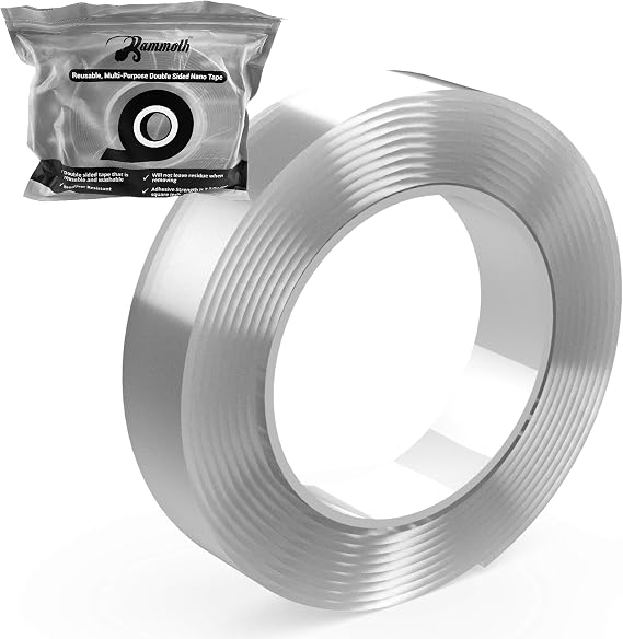Mammoth Double-Sided Nano Tape - Super Strong, Washable, and Reusable - Ideal for Mounting Objects on Non-Porous Surfaces - 1.2" Wide, 10' Roll - No Residue