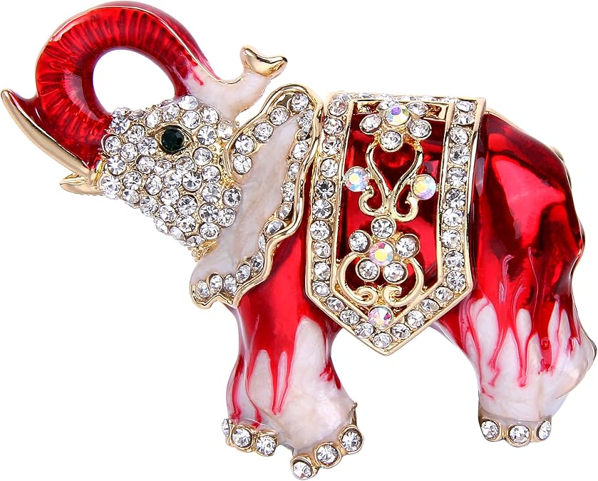 EVER FAITH Elephant Brooch Gold-Tone Enamel Austrian Crystal