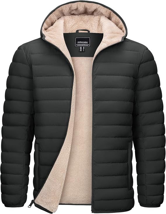 TACVASEN Mens Puffer Jacket Hooded Sherpa Lined Water Resistant Winter Coat