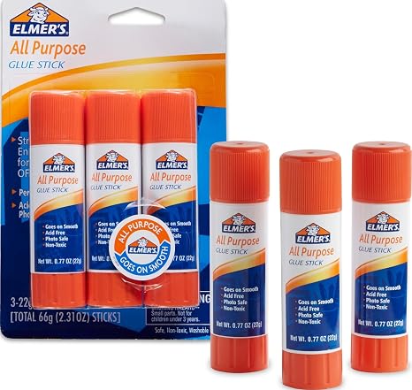 Elmer's All Purpose Glue Sticks, Washable & Non-Toxic, Dries Clear, 22 Grams, 3 Count - Classroom, Home, Office Supplies, Scrapbooking, Poster Board, Craft Projects, #1 Teacher Brand