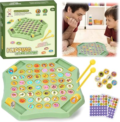 Flip Chess Memory Game, hvbcdxz Flipping Chess Memory Chess Game, Memory Matching Game Flipping Chess Match Board Game Party Travel Desktop Puzzle Strategy Games for Kids and Adults 1-Animal