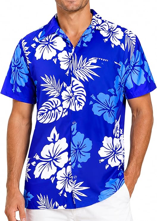 KING KAMEHA Floral Hawaiian Shirt for Men Tropical Mens Hawaiian Shirt Short Sleeve with Hibiscus and Leaf Print