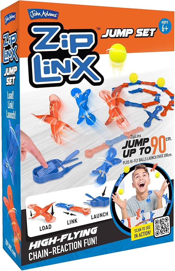 John Adams | ZipLinx - Jump Set: high-flying chain-reaction fun! | Jumping Domino Action | Domino and Tile Games | Ages 6+