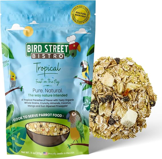 Bird Street Bistro Parrot Food - Parrot Food - Cooks in 3-15 min w/Natural Grains, Legumes, Non-GMO Fruits, Vegetables & Health-Oriented Spices.