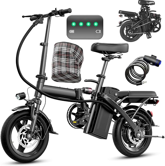 Electric Bike for Adults and Teens, 560-740W Motor, 20-25MPH Compact Commuter Folding Ebike, 32 Miles Range, 48V 10Ah Battery, 3-Level Pedal Assist, 14" Foldable Electric Bicycle, UL 2849 Certified