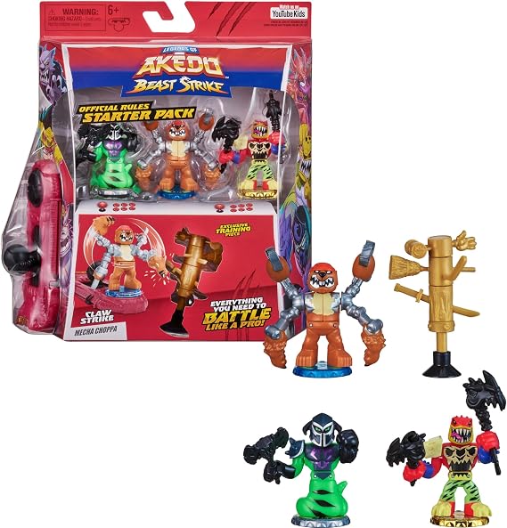 Legends of Akedo Beast Strike - Official Rules Claw Strike Starter Pack - 3 Mini Battling Warriors with Training Practice Piece and Exclusive Joystick Controller
