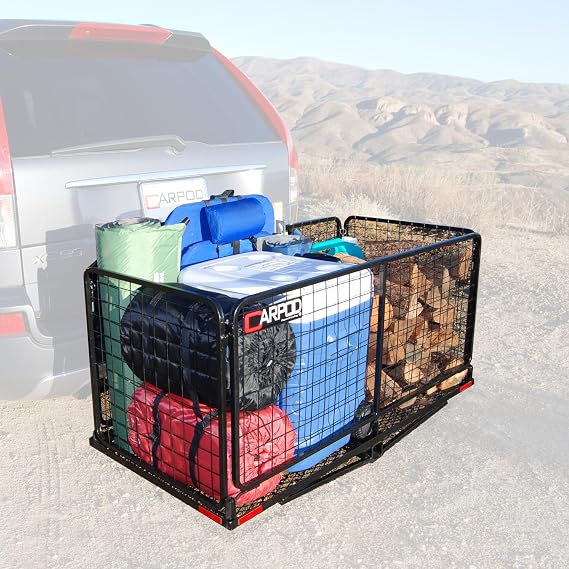 Carpod Cargo Carrier Hitch Basket, Cargo Volume 14 cu ft, Weight Capacity 450 lb. Durable/Reliable One-Piece Welded Galvanized Frames Folds Flat For Easy Storage, Assembles In 5 Minutes, True 2 Shank