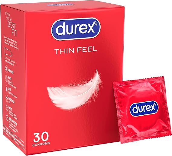 Durex Thin Feel, 30 Condoms, Regular Fit, Silicone Lubricated