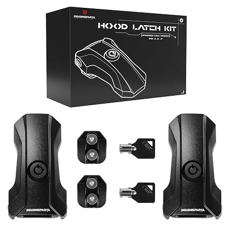 Seven Sparta Upgraded Locking Hood Latches for Jeep Wrangler JL/JLU 2018-2025 & Gladiator 2020-2025, with Keys & Anti-Theft Screws - Aluminum Locking Hood Catch, 1 Pair, Streamlined