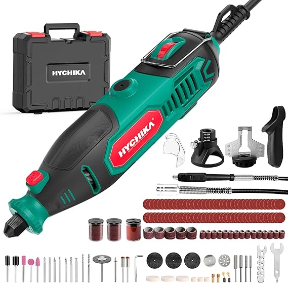 HYCHIKA Rotary Tool Kit with Chainsaw Sharpener - 150W Corded Power Rotary Tool 7 Variable Speeds 10000-33000RPM with 167 Accessories, for Detail Sanding Polishing Cutting Drilling DIY Engraving