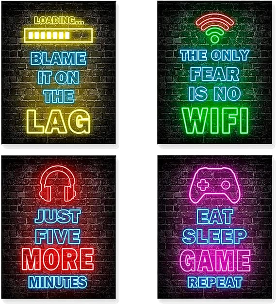 Maltvie Gaming Posters Set of 4 – Cool Gamer Room Decor &amp; Boys Bedroom Wall Art, Unframed 8×10 inch Canvas Prints – Stylish Kids Room Decorations &amp; Gaming Accessories