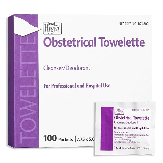 Hygea Obstetrical Towelette, Postpartum Care, Feminine Personal Cleansing Wipe, With Benzalkonium Chloride, Individually Wrapped, 100 Wipes Per Box