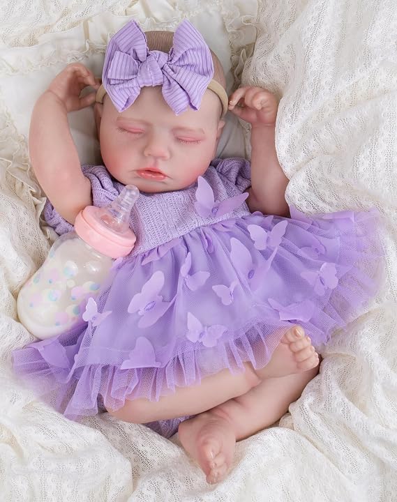 Aori Reborn Baby Dolls, 20-Inch Realistic Sleeping Girl in Purple Dress | Lifelike Newborn Baby Girl with Hand-painted Details  Accessory Set, Dress-up Gift for Collectors, Kids Ages 3+