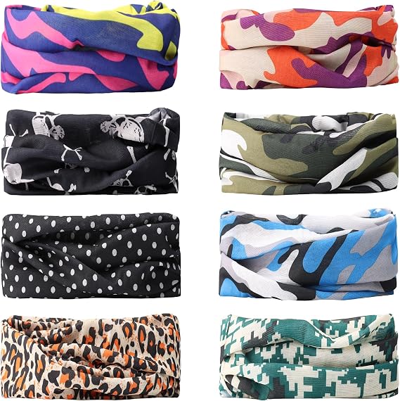 8Pcs Multifunctional Headwear Outdoor Scarf, Unisex Headwear Face Coverings | Sport Seamless Headwear Bandana, Colorful Elastic Headband Bandana, Sun Protection Outdoor Scarf for Yoga Cycling Hiking