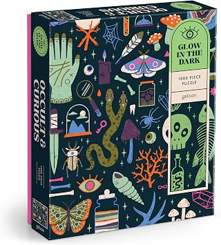 Galison Occult and Curious 1000 Piece Glow in The Dark Jigsaw Puzzle Featuring an Eerie Collection of Creepy and Spooky Objects