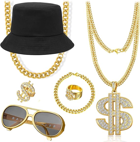 GIFIKOI 90s Hip Hop 80s Costumes Kit for Men Rapper Party Outfits Accessories