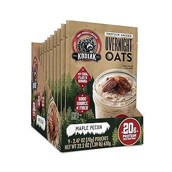 Kodiak Cakes Maple Pecan - Overnight Oats with 20g Protein, High Fiber Breakfast (Pack of 9 Pouches)