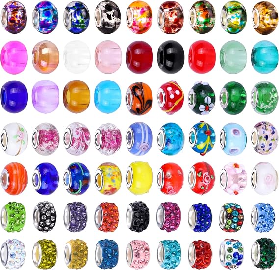 100 Assorted European Craft Glass Beads - Large Hole Mixed Color Crystal Spacer Beads for DIY Charms Jewelry Making