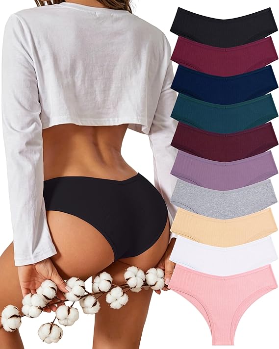 Sth Big 10 Pack Womens Cotton Underwear Sexy Stretch V-Waist Ladies Bikini Panties Low Rise Cotton Cheeky Hipster S-XXL