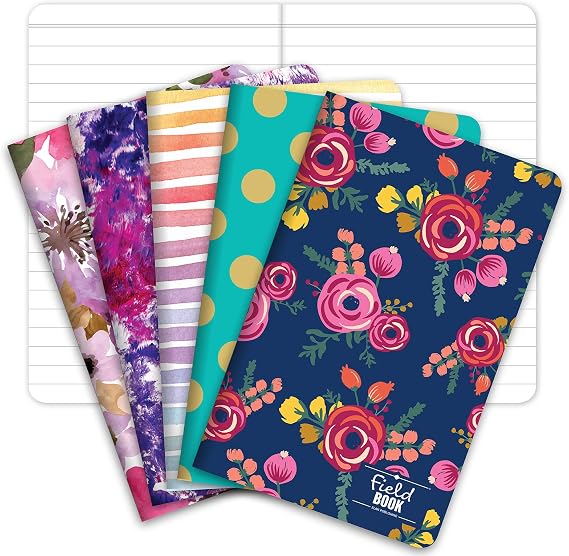 Elan Publishing Company Assorted Pattern Field Memo Notebooks, 3.5x5.5 in Ruled Lined Office Notepads for Nurses, Teachers, and Students, Small and Easy to Carry Pocketbook, Quick Note Taking, 5 Pack