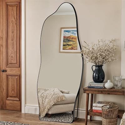Antok Full Length Mirror, 68x26 Floor Mirror with Stand, Standing Hanging Leaning Irregular Mirrors for Bedroom Living Room Entryway, Cloud Shaped, Black