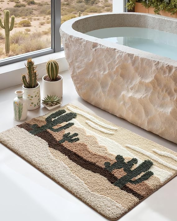 DEXI Desert Cactus Bath Mats 36x24, Non Slip Washable Bathroom Rug | Soft and Absorbent Bathmat, Plush and Thick, Quick Dry Microfiber Shower Carpet for Tub, Sink