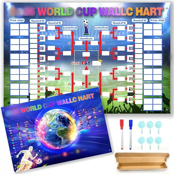 World Cup Schedule Poster World Cup Merchandise, Final Round 48-team, Football Tournament Schedule and Team Info Chart Poster Gifts for Soccer Fans,Waterproof Erasable (Inches, 23.6, Inches, 15.3)