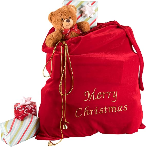 28 x 32" Red Velvet Santa Claus Merry Christmas Bag - Gift Bag for Gifts | Santa Sacks Drawstring Large Christmas Bags for Gifts - Large Xmas Gift Bag for Indoor Decoration and Gift Wrap
