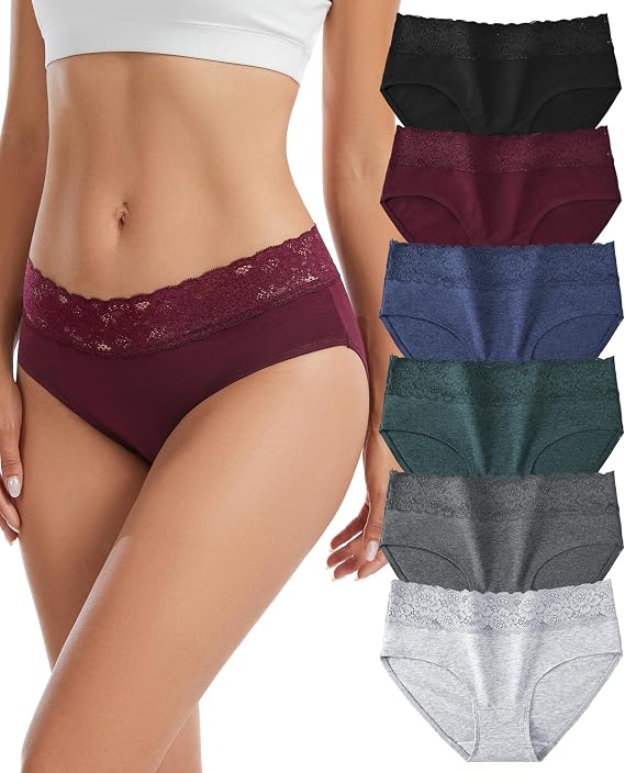 Sunm Boutique Cotton Underwear for Women, Sexy Lace Waistband Panties | Full Coverage Breathable Ladies Bikini