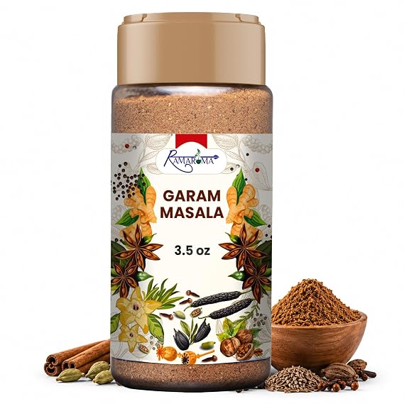 Ramaroma Natural Garam Masala Indian 15-Spice Blend Powder, 3.5oz (100g) All Natural, Salt-Free | Vegan | No Colors | Gluten Friendly | NON-GMO | Rich in Flavor, Naturally Processed and No Preservatives