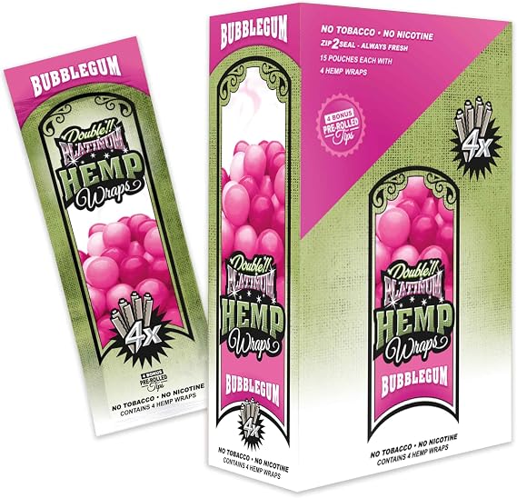 The Original Double Platinum Wraps Non GMO 4 Wraps & Filters per Pack 15 Pack Display - 60 Wraps total (Bubblegum)