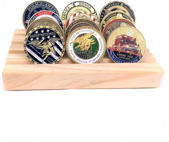 Military Challenge Coins Display Holder Solid Wood 4 Row Coin Holder Rack