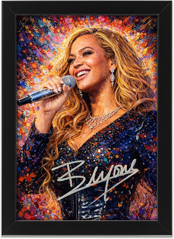 Beyonce Signed Poster Print - Art Styled Limited Edition Autograph Reproduction – Music Fan Gift, Home Wall Art Decor, Collectible Memorabilia (A4 Framed)