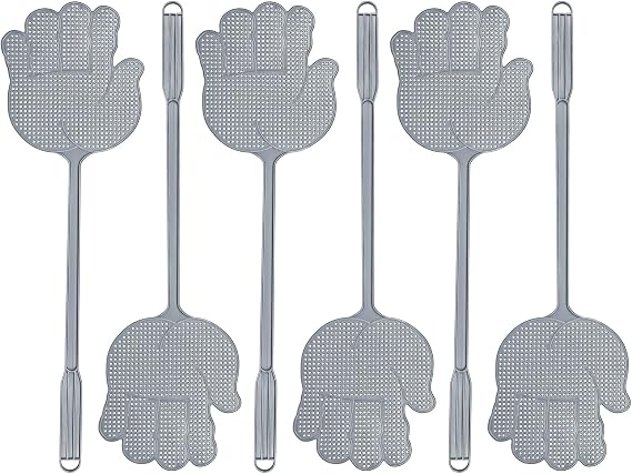 6-Pack Fly Swatter，Funny Hand Shaped Fly Swatter for Indoor Outdoor, Grey